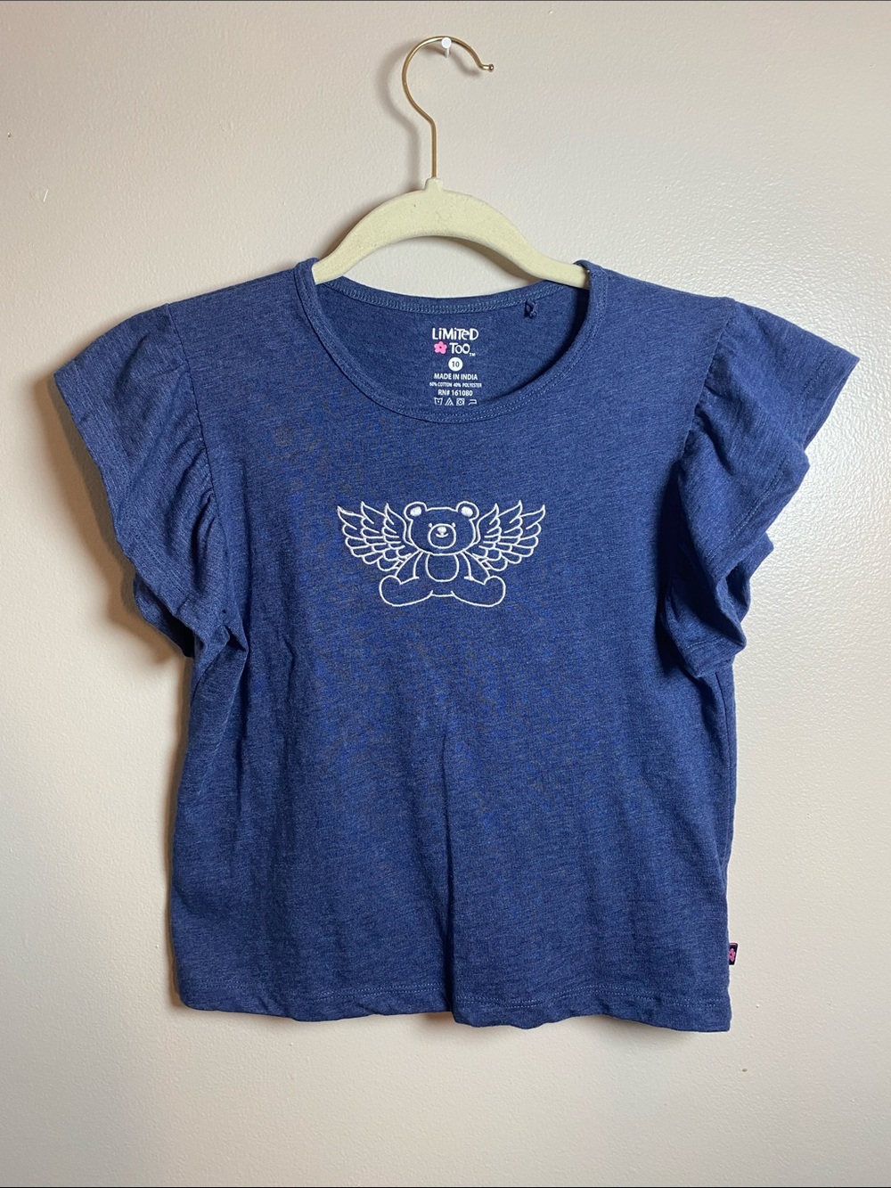 Limited Too Navy Blue Winged Bear Tee Girls 10
